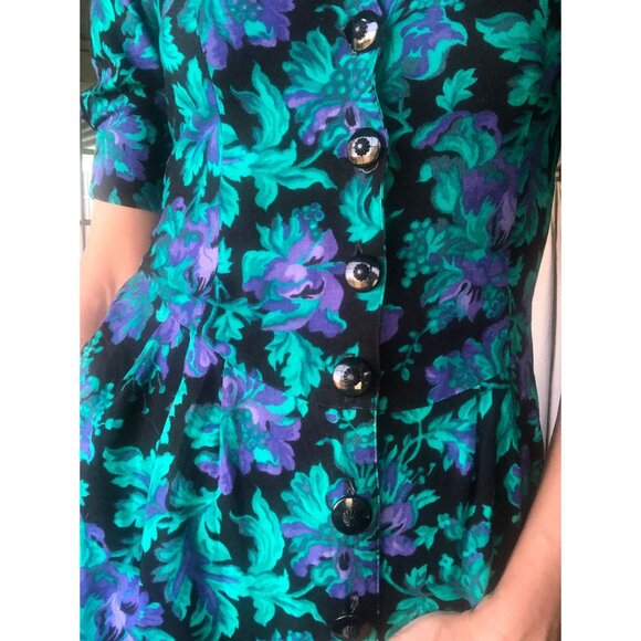 VintagFloral Midi Dress, Puff Sleeve Dress, 80s Dress, like Laura Ashley | Small - Picture 5 of 10